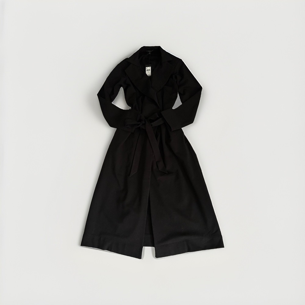 NWT $348 Kate Young x Splendid Black Wrap Coat Womens XS Wool Blend Quiet Luxury